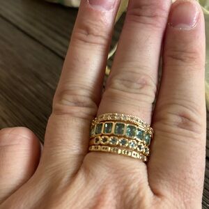 Elegant Gold and Green Stacked Ring Set